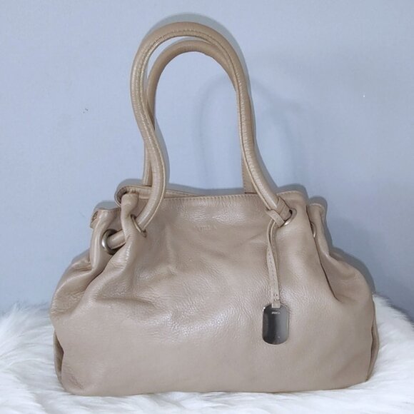 Furla pebbled leather drawstring style shoulder bag EUC - Picture 1 of 8